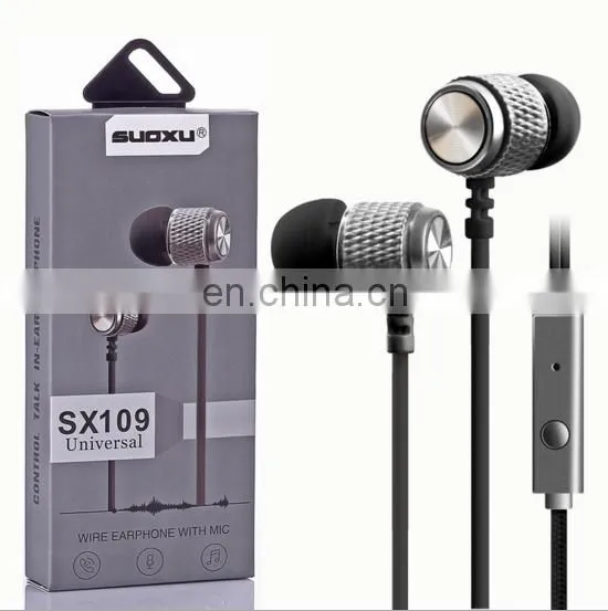 2017 Gray Super Bass Metal Braided Earphone Headset Earpiece With Mic