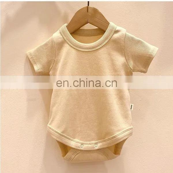 Wholesale Infants & Toddler Solid Color Clothes Baby Spring Autumn Short Sleeve Rib Cotton Romper photo-4