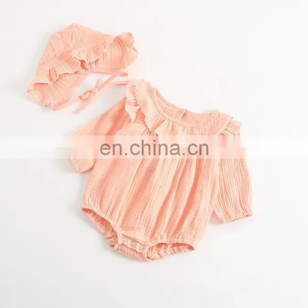 Lovely Baby Clothing Romper Long Sleeve Linen Ruffle Baby Romper photo-4