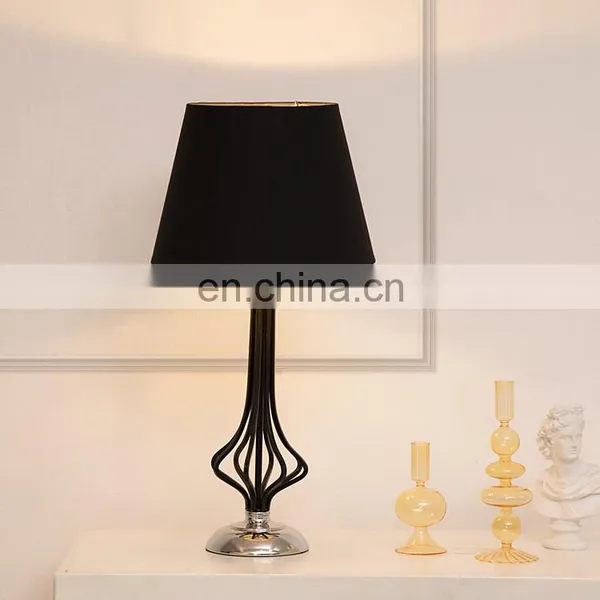 New Arrival Modern Popular Style Black Cotton Lampshade Metal Table Lamp for Bedroom photo-5