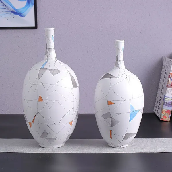 Nordic Simple Style White Geometric Puzzles Olive Jingdezhen Ceramic Vase Home Decoration photo-2