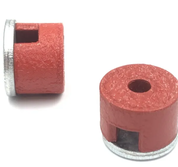 Red Painted Cast AlNiCo Shallow Pot Magnet With Threaded Hole
