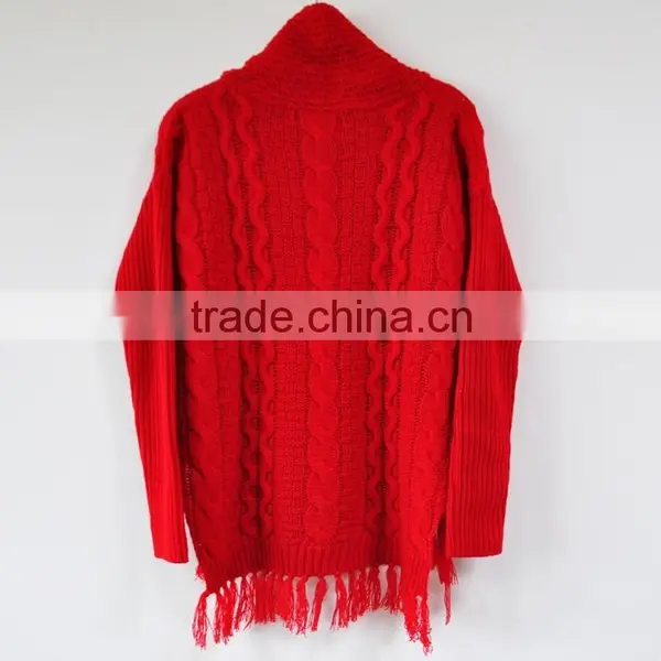 Winter Turtleneck Cashmere Blended Sweater Tassel Red Sweater Hot Selling photo-2
