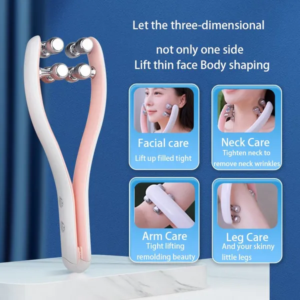 Portable Metal 3D Face Roller Rechargeable EMS Lifting Facial Slimming Tightening Massage Device Contouring Face Sport Massager photo-4