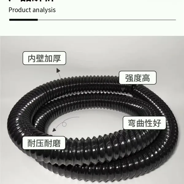 Black PU Polyurethane Corrugated PipeSteel Wire Reinforced Industrial Dust Suction Pipe photo-2