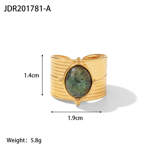Gold Plated Sun Design Ring for Women Blue Stone Adjustable Open Ring Stainless Steel Fashion Statement Jewelry photo-3