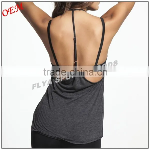 Wholesale Womens Top Quality Cotton Adjustable T-back Strap Gym Tank Top photo-3