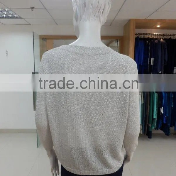 12GG 100% Merino Wool Plait Lurex and Sew Chiffon on Front Panel Plain Knitting Sweater Pullover Woman photo-2