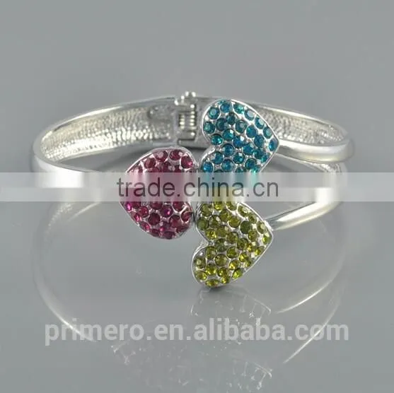 Hot Women Silver Tone 2 Heart Crystal Cuff Bracelet Bangle Fashion Jewelry Gift photo-2