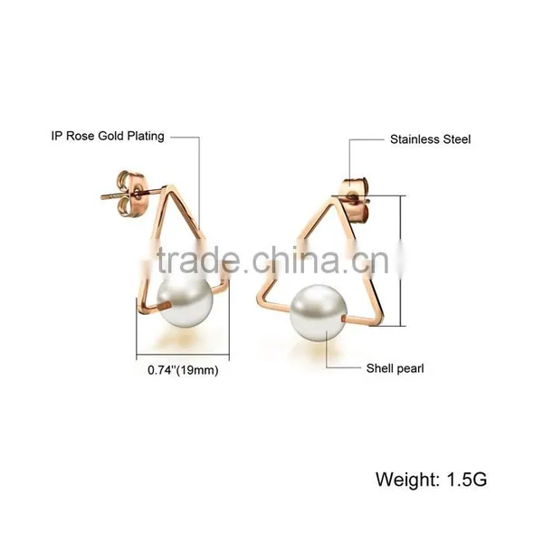 Wholesale Fashion Jewelry for Ladies Triangle Shell Pearl Earring photo-4