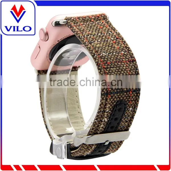 Canvas Fabric Genuine Leather Watch Band Wrist Strap For Apple Watch, For Apple Watch Band 38mm 42mm photo-2