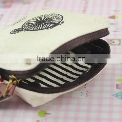 Small Canvas Portable Linen Money Coins Case Makeup Zipper Bag Pouch photo-3