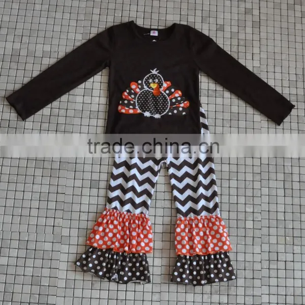 New Coming Brown Turkey Top Matching Orange and White Chevron Pants Thanksgiving Baby Clothes photo-4