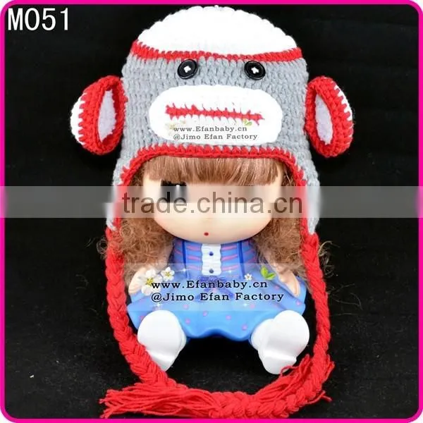 Cute Baby Crochet Beanie Animal Ears Monkey Knitted Hats photo-5