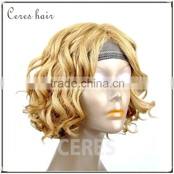 Human Hair+futura Fiber Blonde Wigs Short Curly Machine Made Blend Material Wig photo-4