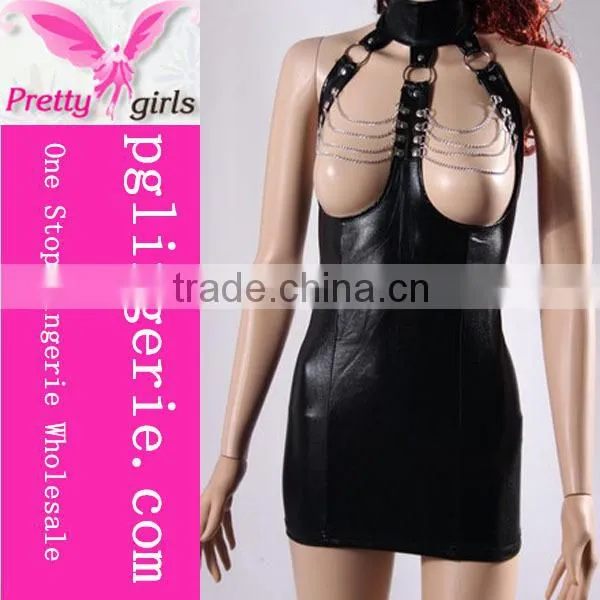 Leather Skirt Set,Synthetic Leather Tube Dress,Leather And Lace Costumes photo-2