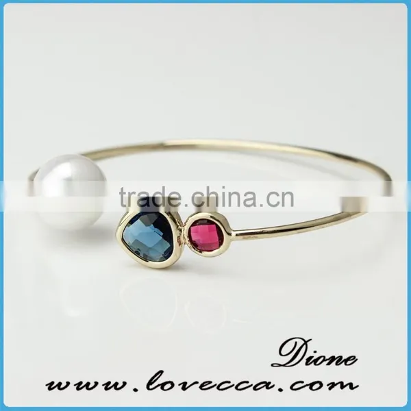 New Summer Fashion Rhinestone Glass Beads Charm Bracelet Copper Brass Bangle photo-6