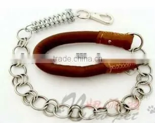 Fashion Stainless Steel Ring Leashes for Dog With Leather Handle