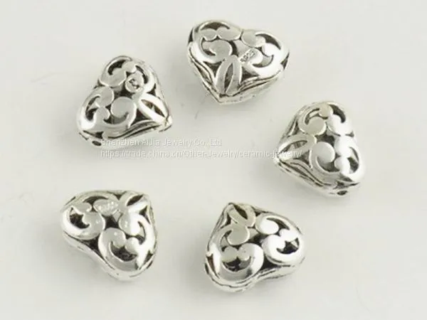 Metal Heart Shaped DIY Sterling Silver Jewelry Beads