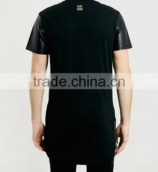 Latest Hip Hop Extra Long Leather Sleeve Tshirt Wholesale photo-2