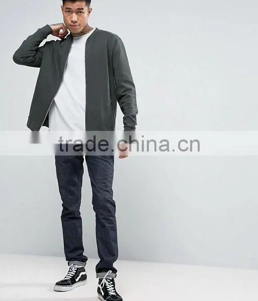 2017 Best Price High Quality New Design Durable Baseball Collar 100% Cotton Sweat Grey Casual Men Sport Jacket photo-4