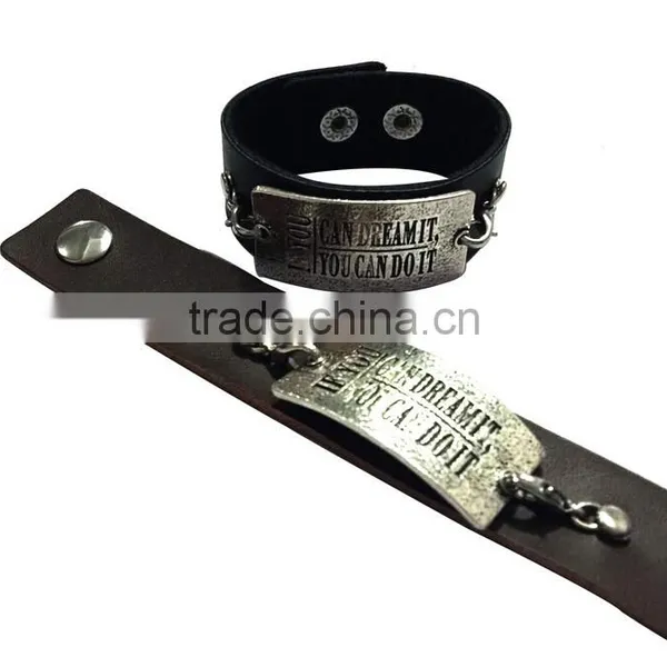 Handmade Square Tag Leather Bracelet With Words Engraved,wholesale Custom Mens Bracelets photo-2