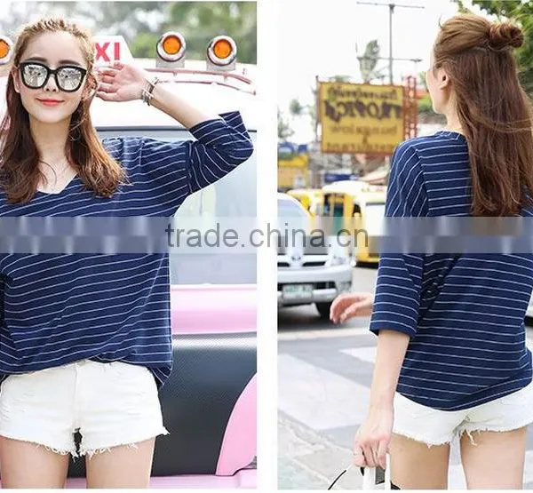 Female Striped 7 Minutes of Sleeve T-shirt photo-2