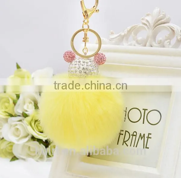 Faux Fur Pompom Key Chains Rhinestone Keychains Ladies Perfume Bottle Key Chain Rings Holder Cover Women Fmq-13 photo-3