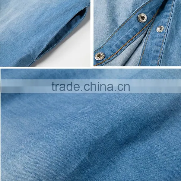 EY1932B Hot Selling Classical Shirt Dress Apparel Fashion Rolled Sleeves Denim Dress photo-6