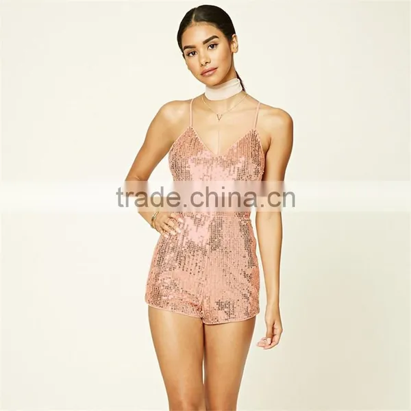 Custom Design Adult Formal V-neck Cutting Sequin Jumpsuit for Ladies photo-2