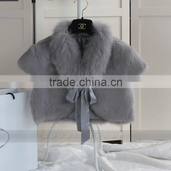 SJ131-01 Rabbit Fur With Fox Trimming Beautiful Bride White Wedding Shawls