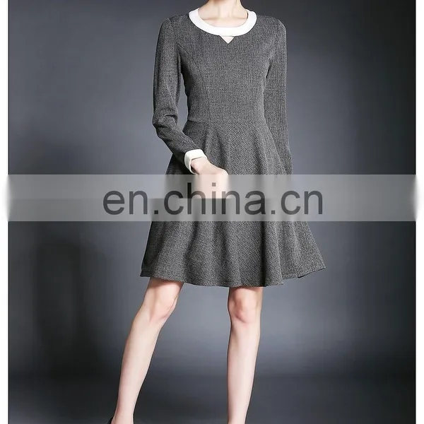 High Quality Long Sleeve Tweed Spring Dress Above Knee, Wholesale Dress Fashion photo-4