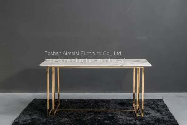Modern Marble Top Golden Chrome Leg Long Dining Table for Restaurant photo-4