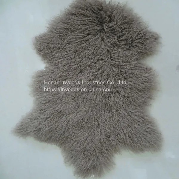 Mongolian Fur Tibetan Lambskin Sheepskin Throw Blanket Pelt Tan Beige Grey photo-5