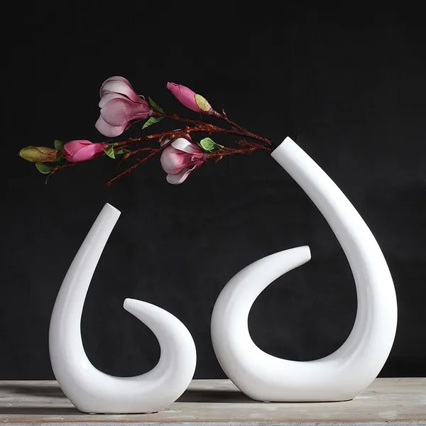 Matte Simple Style Unique Creative Water Drop Ceramic Dry Flower Vase For Hotel Office photo-2