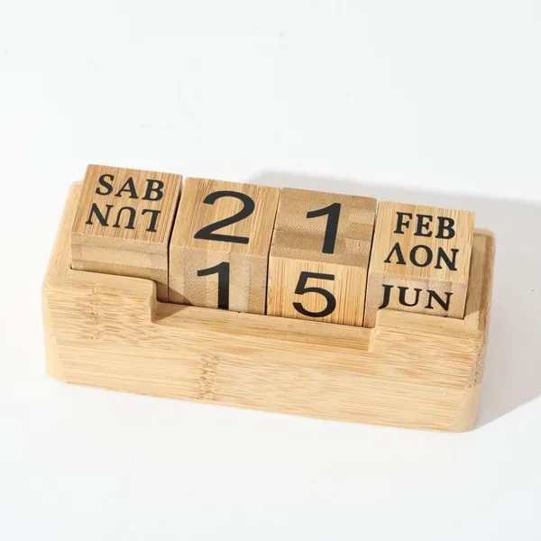 Reusable Natural Wood Assembled Calendar Farmhouse-Style Wooden Perpetual Flip Calendar Board