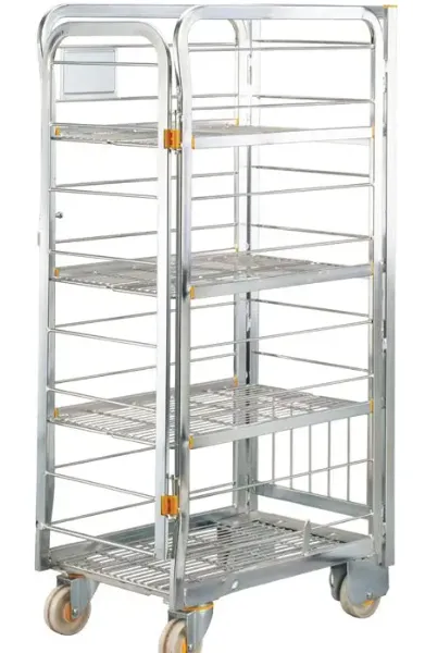 Foldable Four Side Milk Cart Worktainer With Shelf Roll Cage
