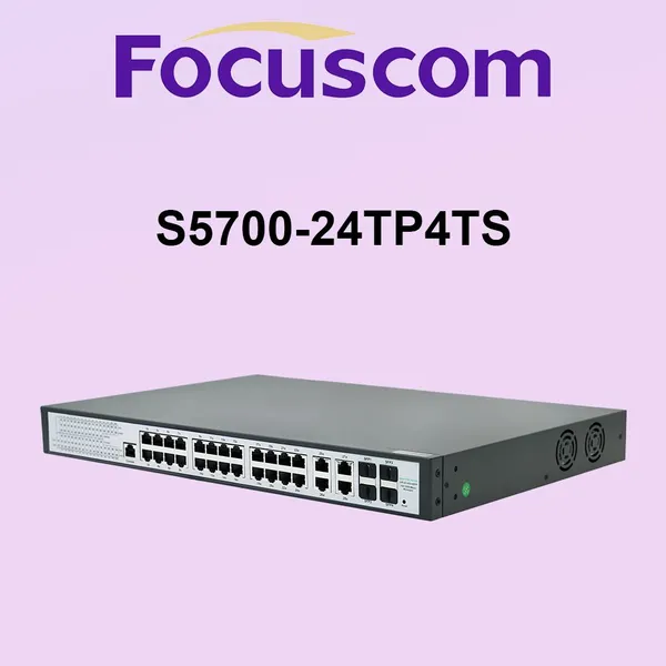 Управляемый PoE-коммутатор с 24 портами 1G RJ45 для корпоративной сети с 4 комбинированными портами SFP. PoE-коммутатор Focuscom S5700-24TP4S