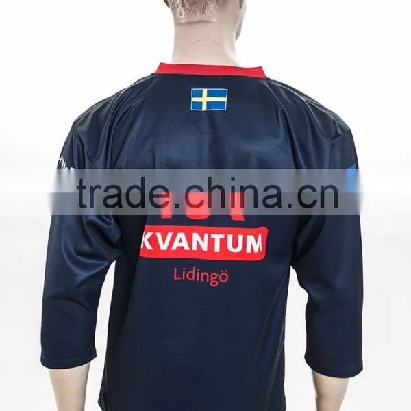 Royal Navy Color With Red Neck Printing Sewing Hockey T-shirt photo-3