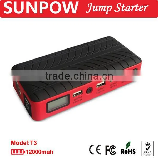 Sunpow 12000mAh Triple Usb 12v Car Jump Starter Mini Mobile Power Bank Booster With Air Compressor photo-5
