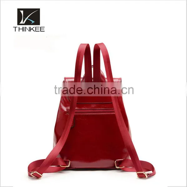 China Shop Fashion Korean Style Women Red Leather Backpack for Girls Made in China photo-2