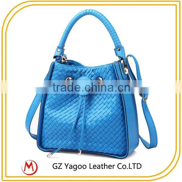 Sky Blue Woven PU Cheap Bucket Bag photo-3