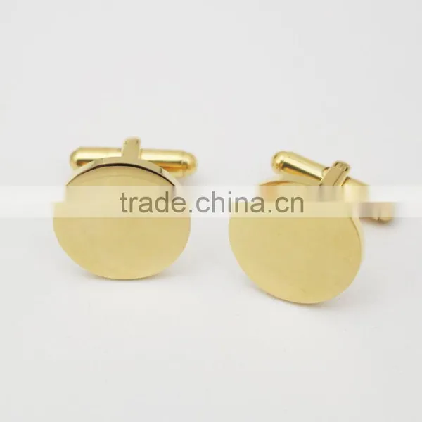 Round Personalized 316L Stainless Steel 18k Gold Plating Plain Custom Engrave Gold Cufflink Blank photo-3
