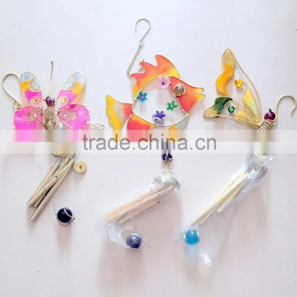 Colorful Glass Green Yellow Butterfly Indoor Metal Wind Chime Wholesale photo-5