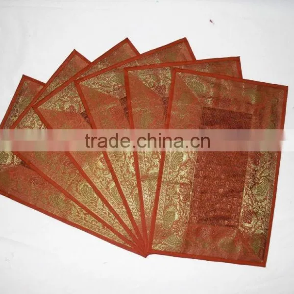 Indian Silk Table Runner With 6 Place Mats & 6 Coaster in Orange Color Size 16*62 photo-3