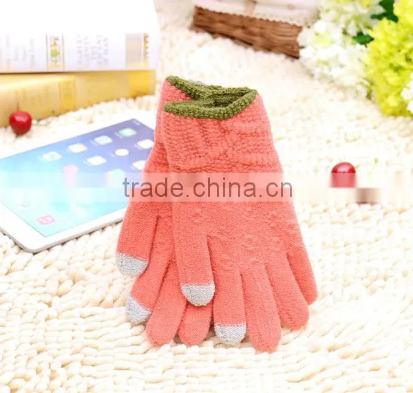 Crossbanding Woolen Yarn Touch Screen Gloves With Conductive Fiber Fingertips For Christmas 2015 photo-4