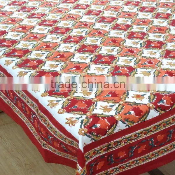 Dholamaru Chokri 150 x 150 Cms Hand Block Printed Square Tablecloth