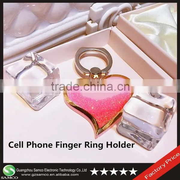 Samco 2016 Fashion Loving Heart Floating Liquid Quicksand Plastic Mobile Phone Secutiry Finger Holder