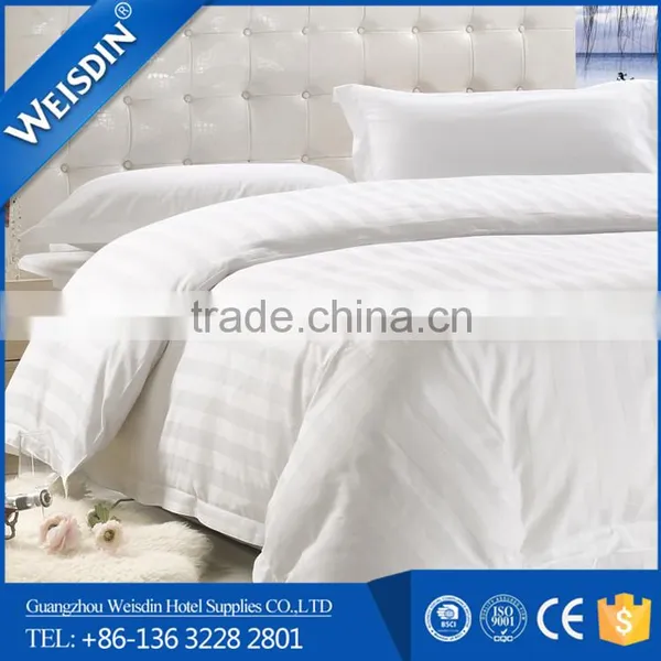 100% Cotton Percale White Color Stripe Bedding Set / Bed Sheet Wholesale photo-2
