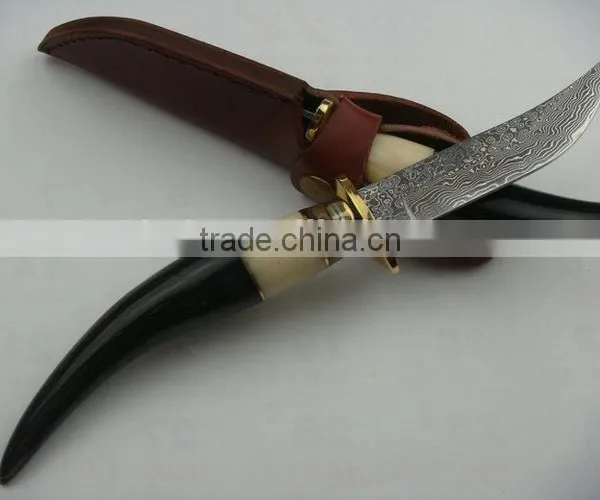 OEM Ox Horn/Camel Bone/Brass Handle Damascus Knife photo-4